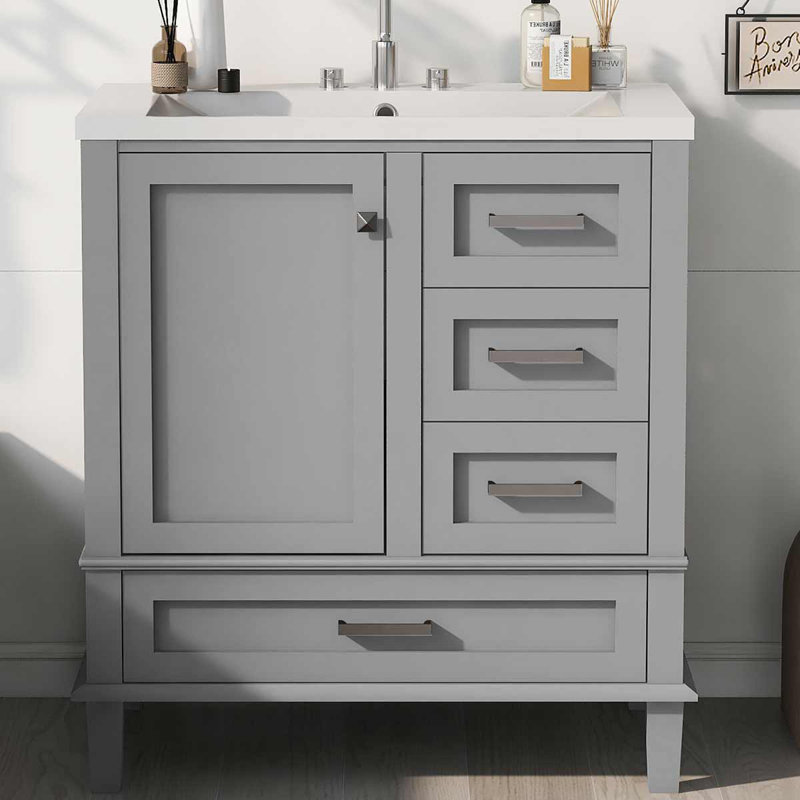 Zrinko 30'' Single Bathroom Vanity with Ceramic Top, Gray