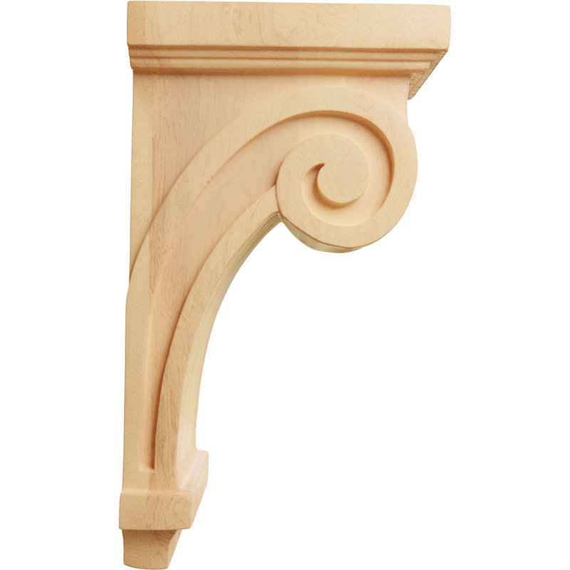 Corbeau à volutes, Chêne rouge, H 9 po x l 3,25 po x P 5 po
