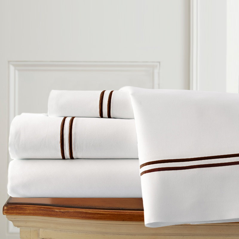 1000 Thread Count Sheet Set, King Sheet Set + Fitted Sheet + 2 Pillowcases, White / Biking Red