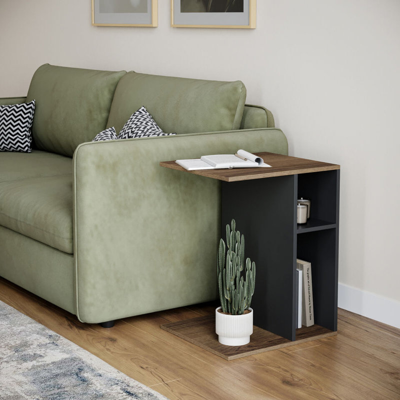 Shaniyla 17.7165cm W Metal Bedside Table, Dark Oak/Black