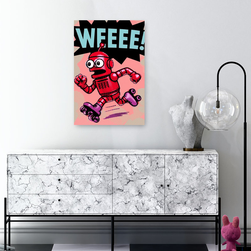 Running Pop Art Robot Energetic Playful Retro Wall Art Print by ERM - Wrapped Canvas Print, 91.44cm H x 60.96cm W
