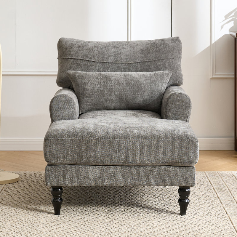 52"l Upholstered Chenille Lounge Chaise Chair, Gray
