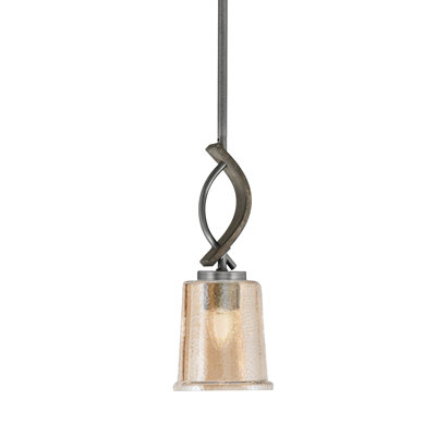 Suspension Monterey Stem Mini offerte en graphite et métal peint à l'aspect bois vieilli avec un verre ambré à bulles de 13,3 cm (5,25 po).
