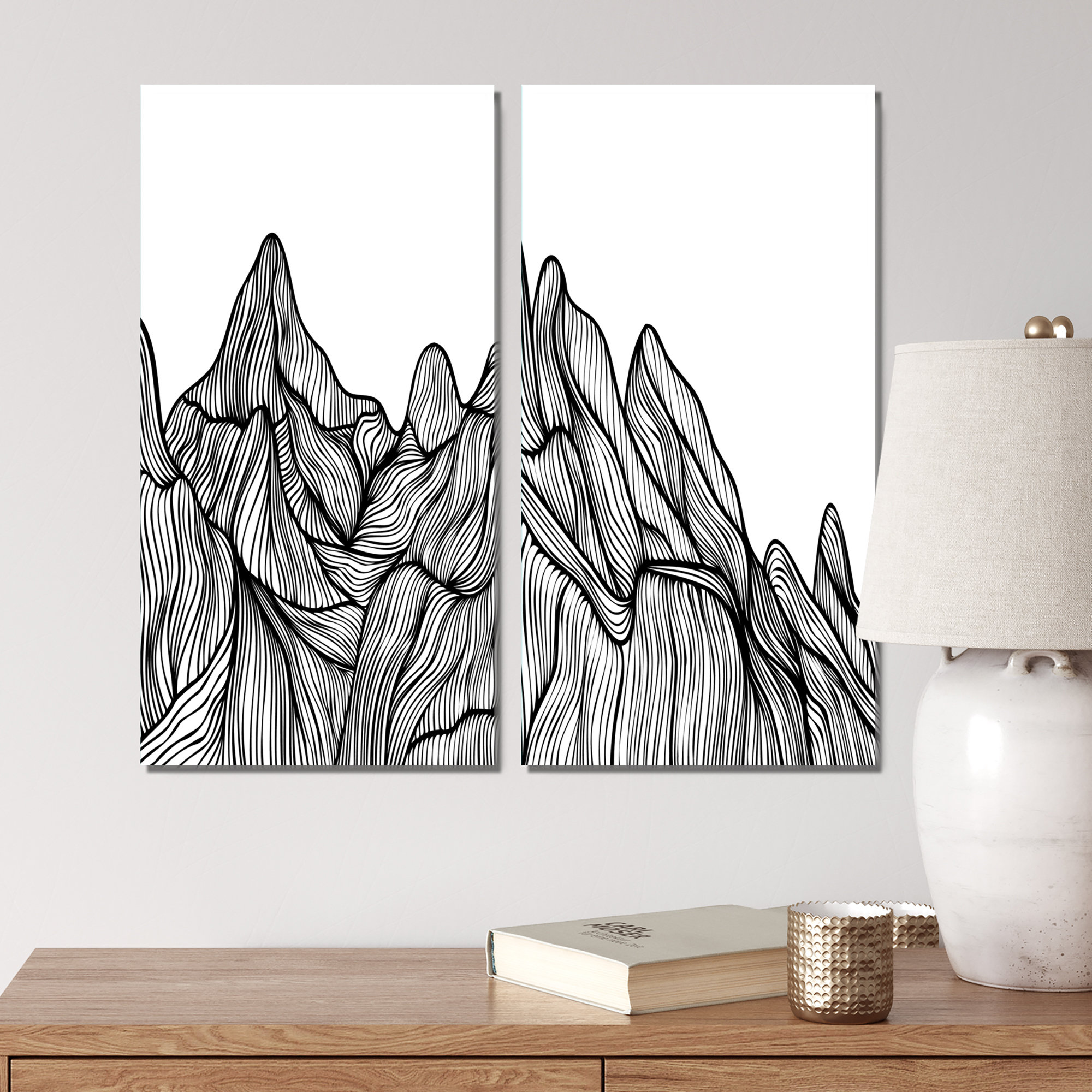 Wrought Studio Monochrome Volumetric Lines of Rocks I - 2 Piece Graphic ...