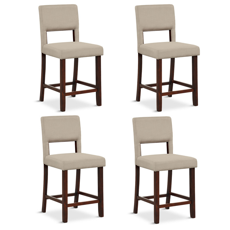 Counter Stool with Solid Wood Frame, Beige 