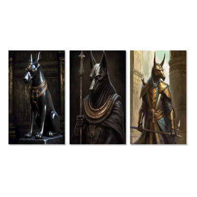 " Vintage Anubis Ancient Egyption Jackal God II " 3 Piece Art Watercolor Set
