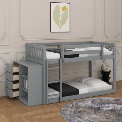 Twin Over Twin Bunk Bed With Drawers And Shelves