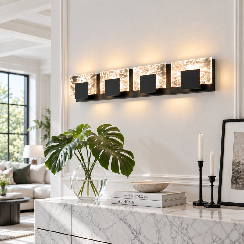 Applique murale à DEL à 4 lumières dimmables de 33,5 pouces, style moderne pour salle de bain, Noir mat