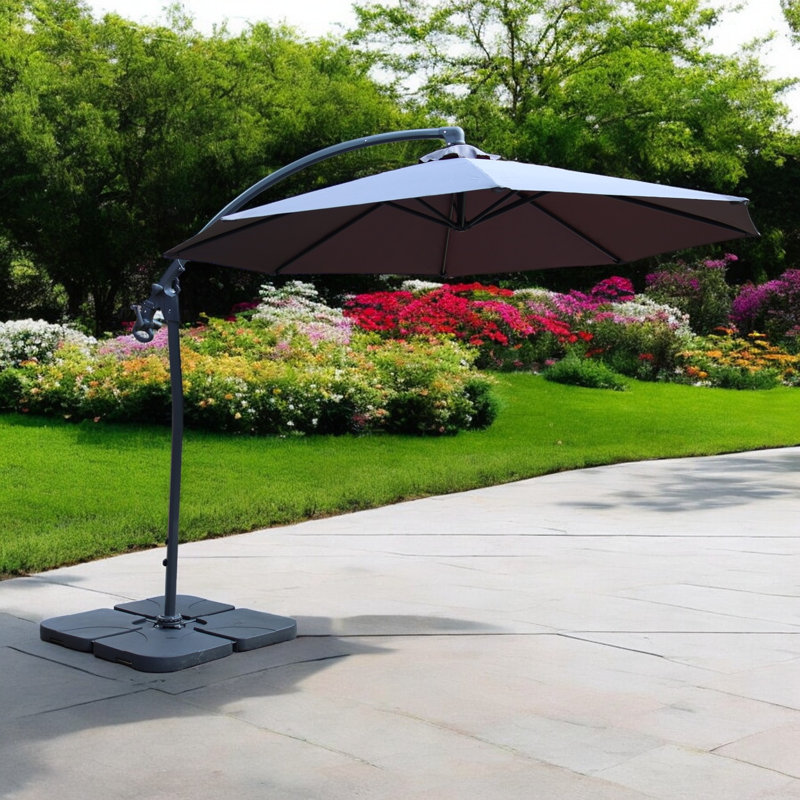 Oyster 3m Standard Cantilever Over Hanging Powder Coated Parasol with Cross Stand This parasol is made using Polyester Fabric which has a Weather-Proof Coating & UPF Sun Protection Level 50
