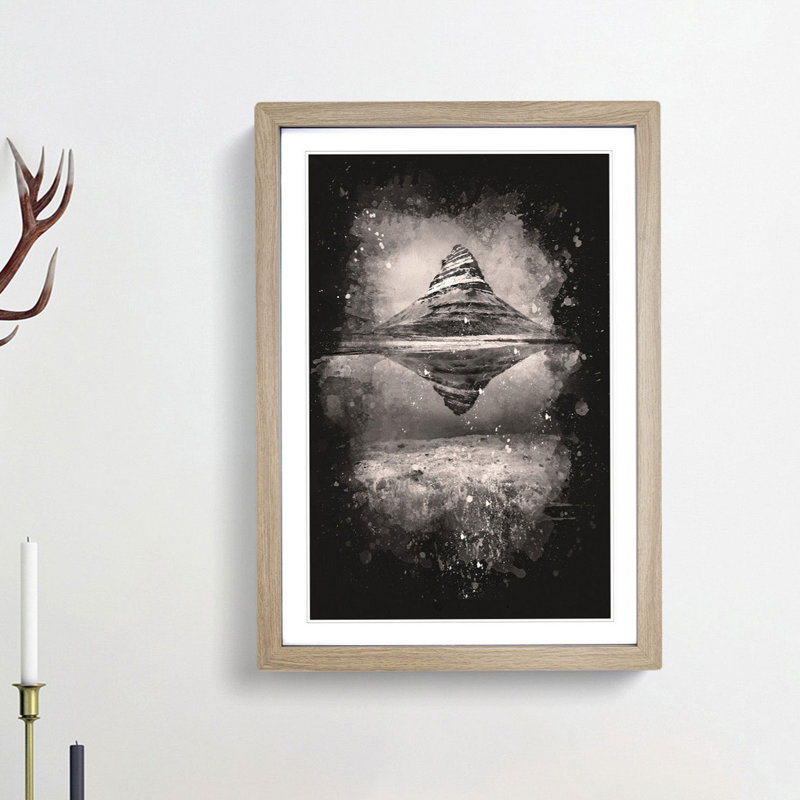 View Of Kirkjufell Mountain In Iceland - Single Picture Frame Painting on MDF, 33cm H x 24cm W x 2cm D, Oak Framed