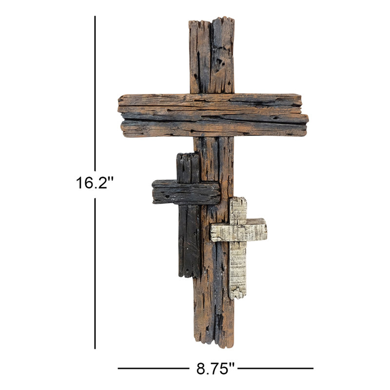 Polyresin Distressed Wood Cross with White & Black Mini Cross Accent Hanging Wall Décor