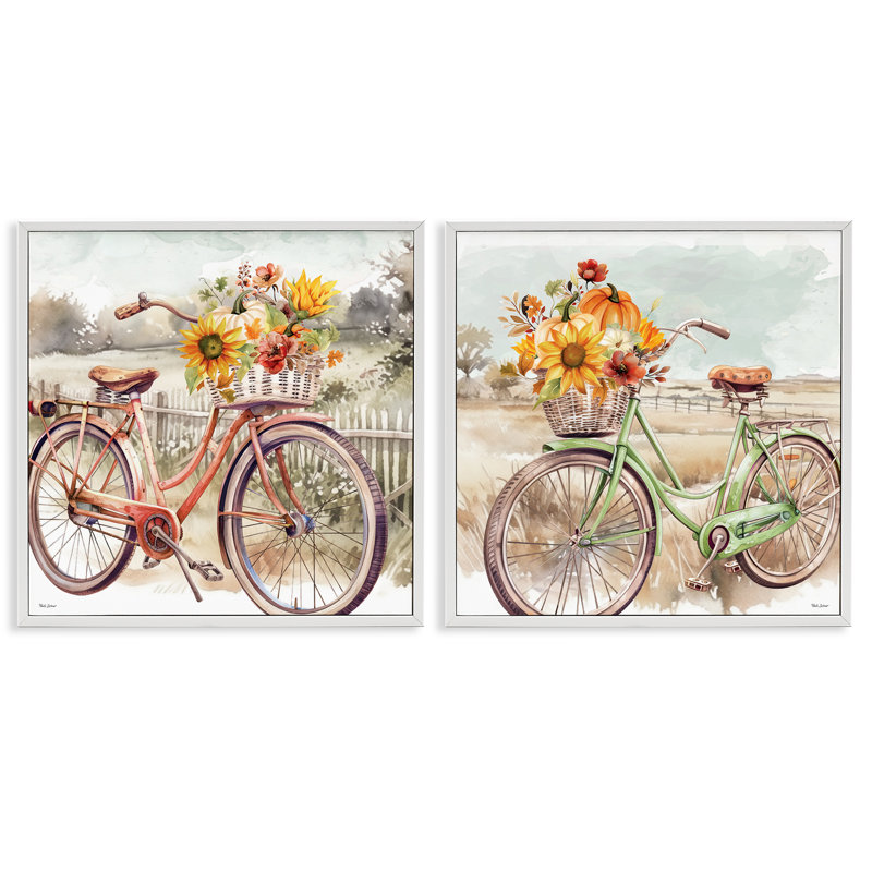«Rustic Autumnal Bicyclcles», ensemble de 2 giclées encadrées par Nicole DeCamp, Estampe numérique encadrée blanc bord de mer