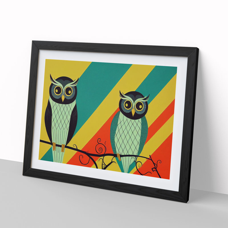 Owl Deco Abstract - Single Picture Frame Print, 46cm H x 64cm W x 2cm D, Black