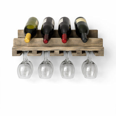 Rustic Luxe Wall Mounted Wine Rack With Glass Holder by Ophelia & Co.