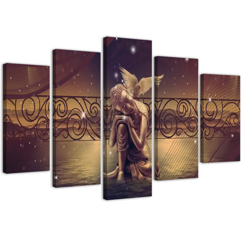 Buddha Brown Feng Shui - 5 Piece No Frame Print on Canvas