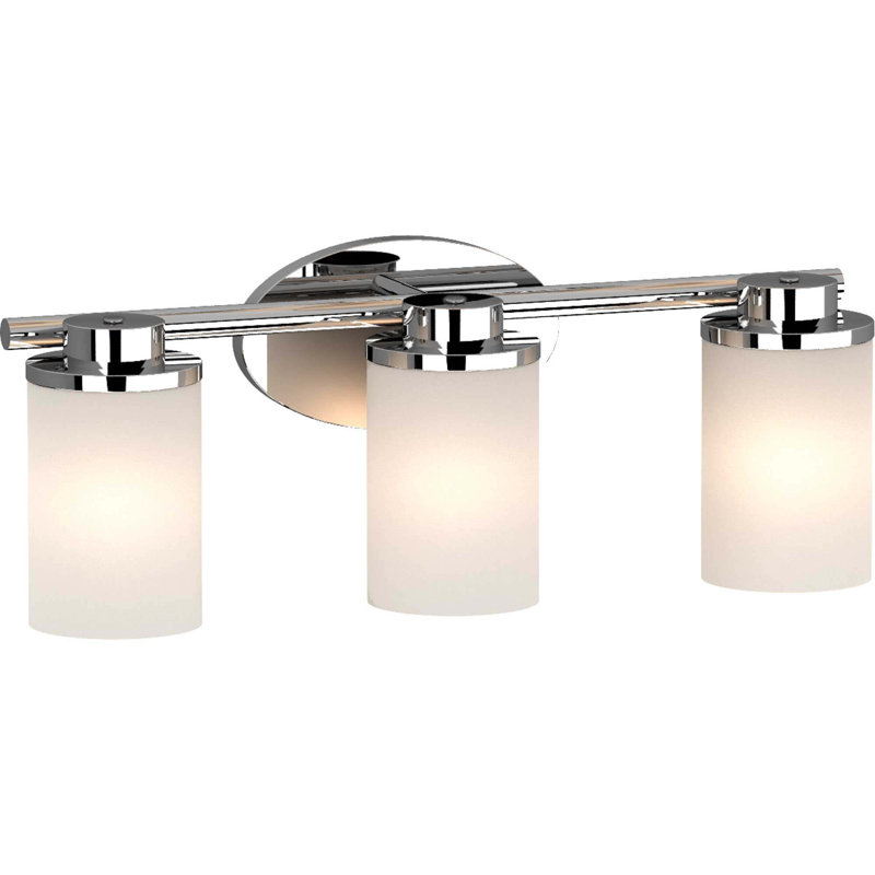 Sharyn 3-Light Indoor Chrome Bathroom Vanity Wall Mount with Frosted Glass Cylinder Shades
