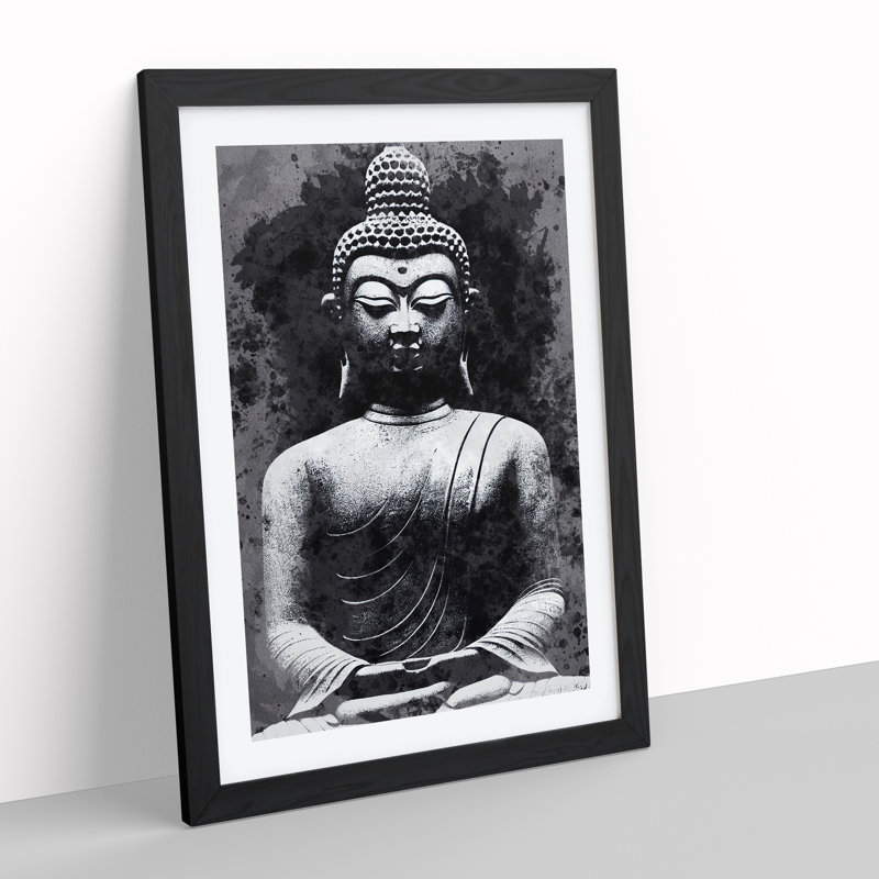 Moody Buddha - Single Picture Frame Painting, Black, 64cm H x 46cm W x 2cm D