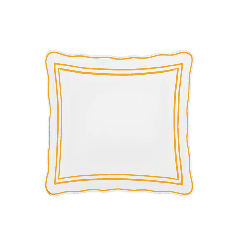 400TC Wavy Embroidery & Border Cotton Sateen Solid Duvet Cover Set, White/Gold, King Duvet Cover