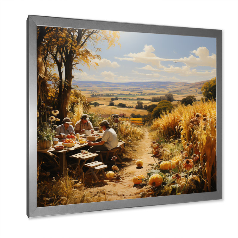 Récolte de pique-nique de récolte sur toile, Cadre simple argenté, H 36 po x l 36 po x P 1,5 po