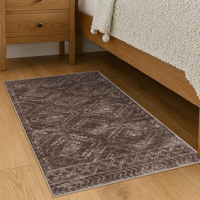 Tapis d'entrée Boho 2 x 3 imprimé petit tapis d'intérieur Tapis de cuisine lavable à la machine Tapis antidérapant ultra doux pour l'entrée de la chambre à coucher, salle de lavage géométrique, rouge rouille
