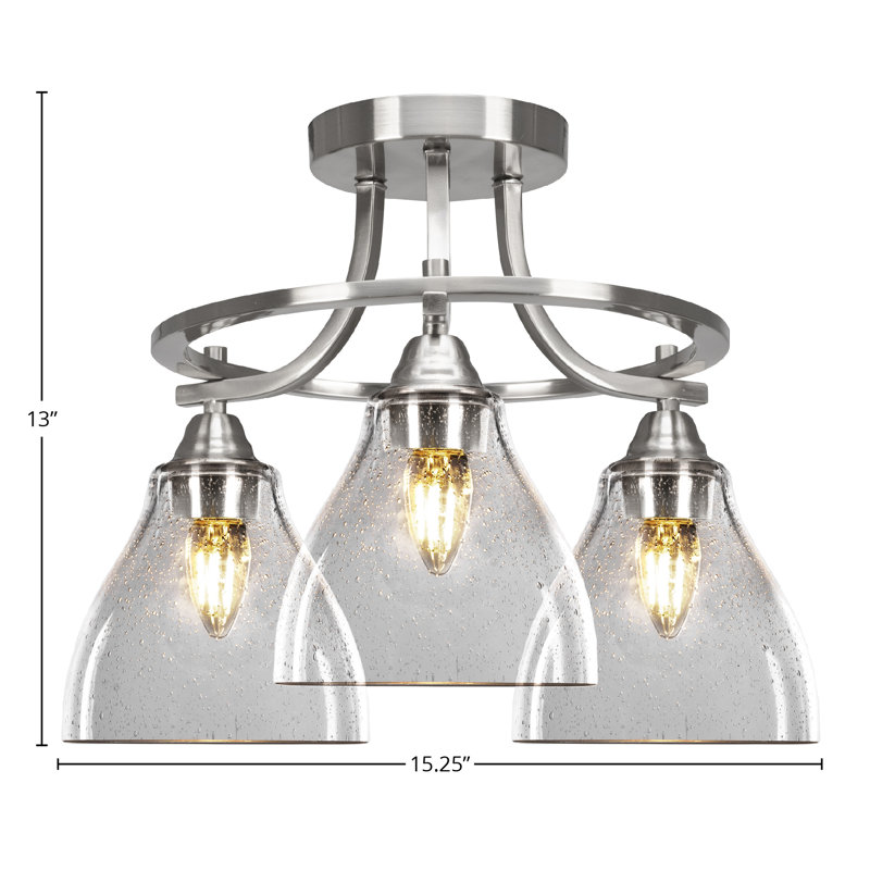 Gazit Paramount 3 Light Semi-Flush Shown In Brushed Nickel Finish With 6.25" Clear Bubble Glass