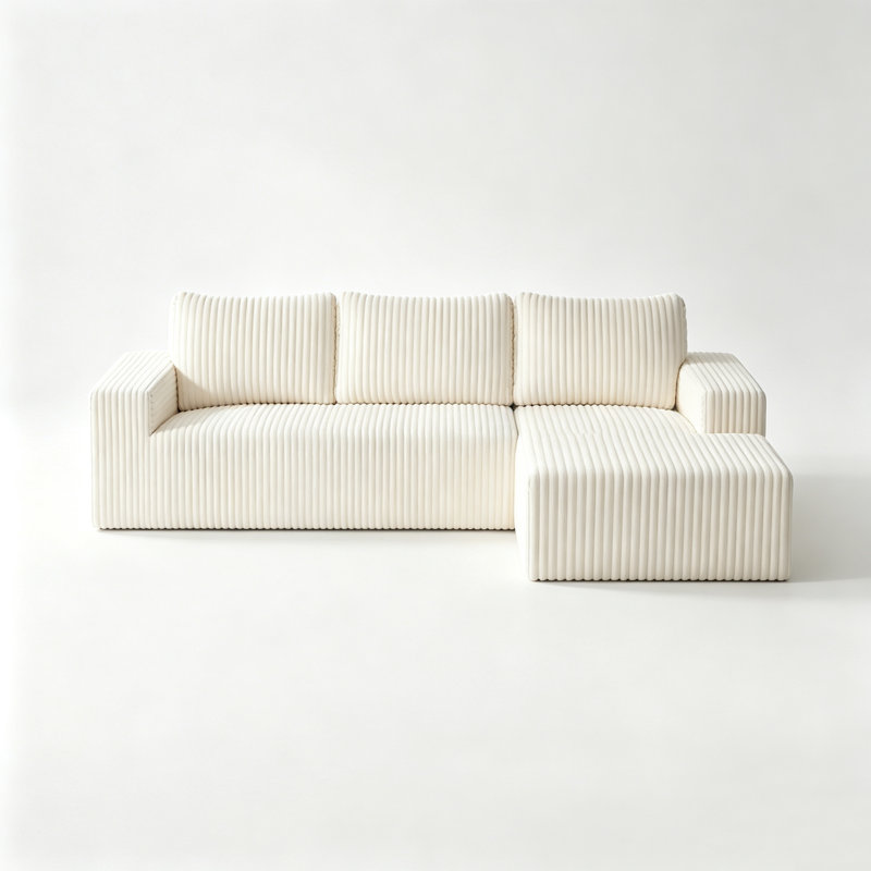 Canapé modulaire en forme de L en flanelle désossée avec siège profond, choix de méridienne orientée à droite, double poches latérales, aucun assemblage requis