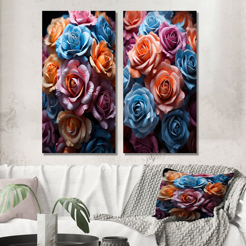Abstrait roses éclatées - Ensemble de 2 impressions sur toile roses, H 28 po x l 25 po, Toile tendue