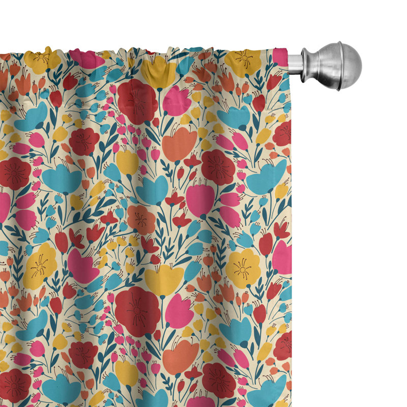 Colorful Floral Semi-Sheer Rod Pocket Curtain Panels, 28" W x 63" L
