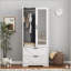 Garde-robe à 2 portes en bois avec tringle, tiroirs et éclairage à induction intégré pour un rangement et une organisation efficaces