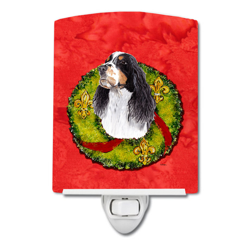Éclairage de noël en céramique de noël cairn terrier, Springer anglais noir