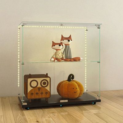Tempered Glass Display Cabinet,Wine Cabinet,Storage Cabinet,File Cabinet,With Bluetooth Led Light Strip,Lockable Swivel Casters,Suitable For Uneven Ground,Can Be Placed Anywhere,
