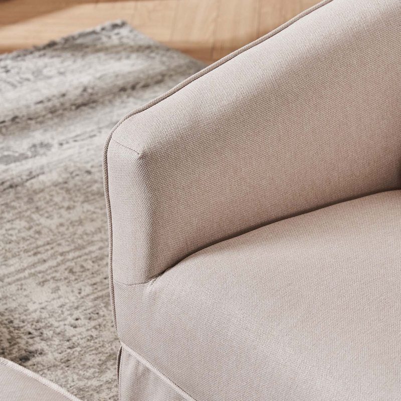 Fauteuil demi-tonneau pivotant en lin avec repose-pieds, Lin beige