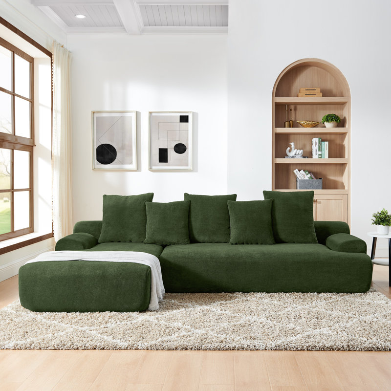 Modern Upholstered L-Shape Sectional Sofa, Green