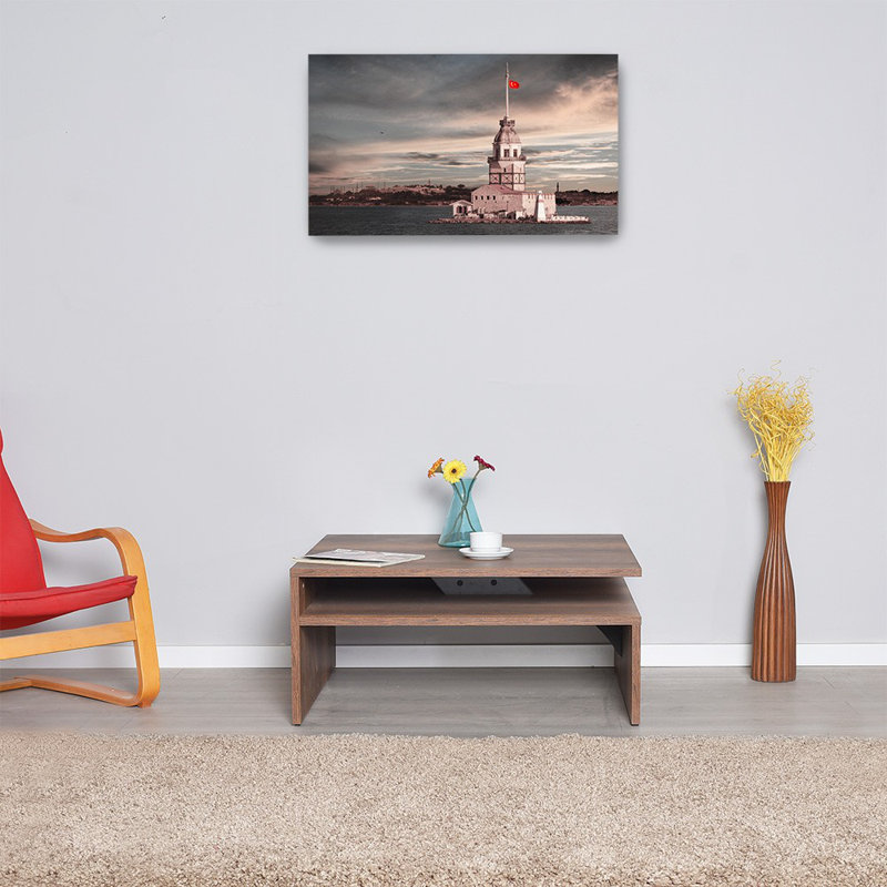 Table basse moderne avec rangement supplémentaire, noyer, 35,4 x 16,5 x 35,4 pouces | Panneau de particules 100% enduit de mélamine, durable et élégant | Parfait pour le salon et les espaces familiaux, conception élégante