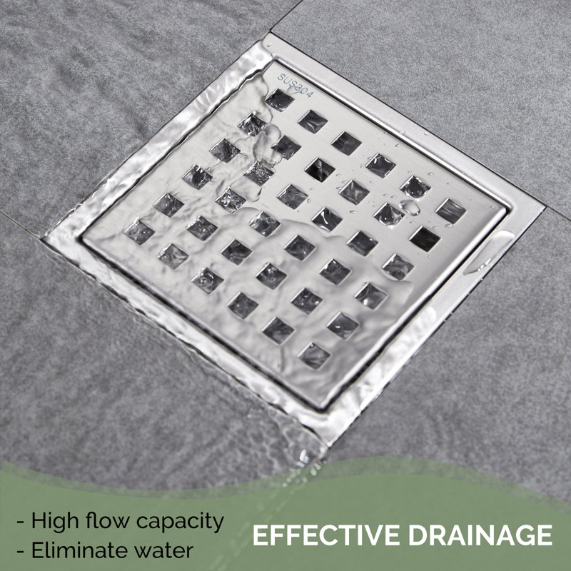 4.33'' Square Grid Shower Drain With Flange, Brushed Nickel