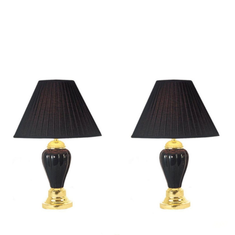3-Piece Ceramic Lamp Set With Floor And Table Lamps, Black Finish, Perfect For Modern And Classic Interiors