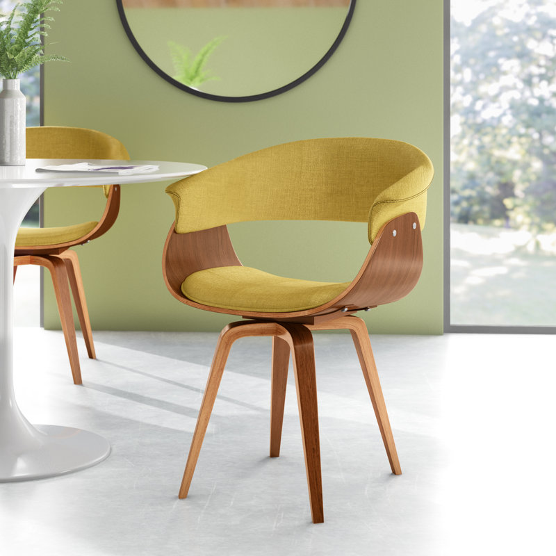 48.26cm H Polyester Upholstered Armchair, Green, Walnut