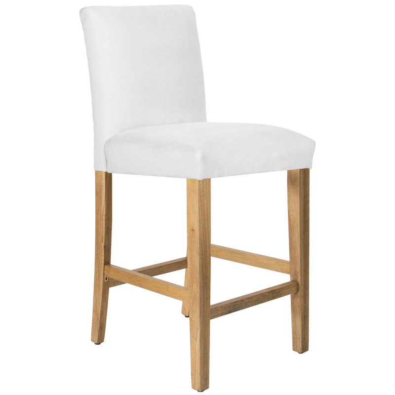 Tabouret de bar et de comptoir Hadrien, Tabouret de bar (siège d'une hauteur de 31 po), Bois naturel, Velours blanc classique