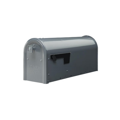 Weather-Resistant Steel Metal Post Mounted Mail Box For Outside, Grey, With Magnetic Latch