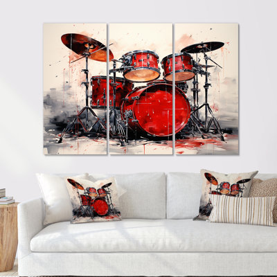 Music Drums Pulse Deep Red I - Ensemble d'art mural musical