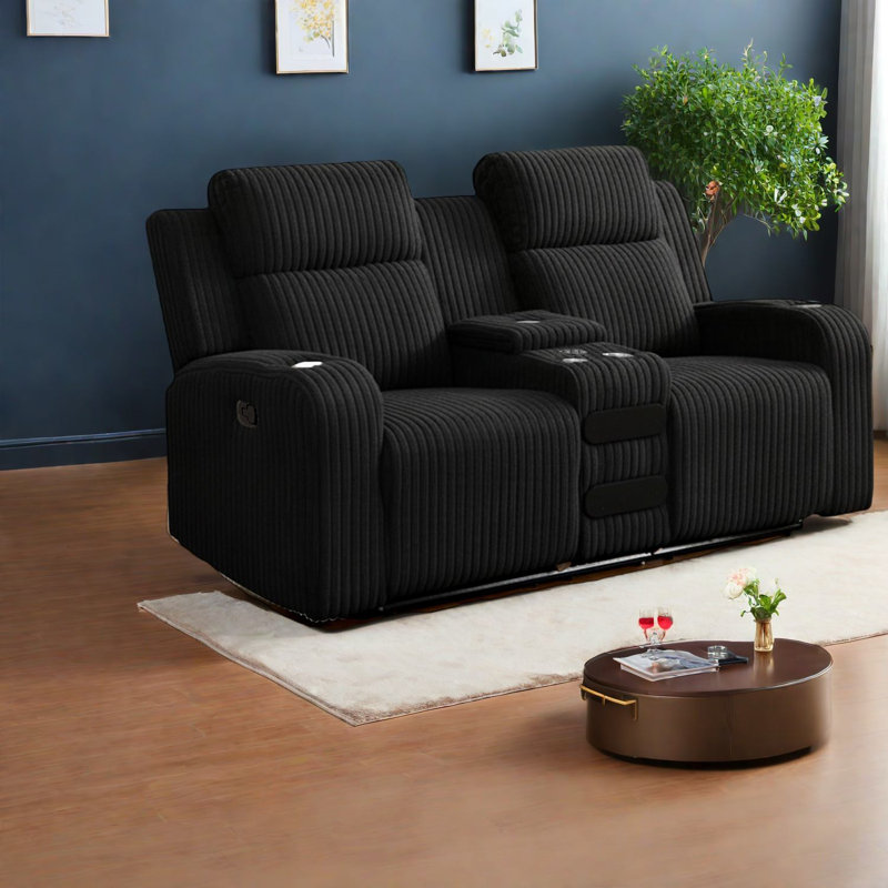 Fauteuils inclinables en velours côtelé de qualité supérieure, haut-parleur de musique et canapé noir de divertissement à domicile