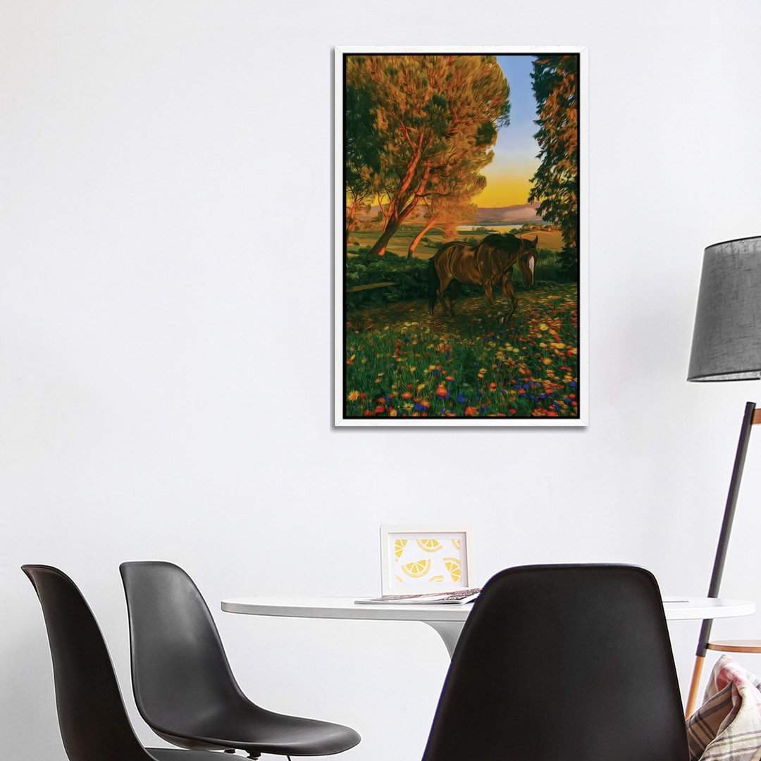 Wildes Fohlen auf einer blühenden Wiese im Wald von Ievgeniia Bidiuk - Gallery-Wrapped Canvas Giclée on Canvas