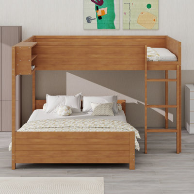 Classic Wood Bunk Bed, Integrated Storage Shelf, Ladder andSlat Support