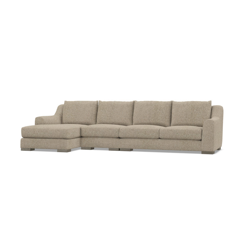 Sectional, Light Brown Polyester, 35" H x  135" W x 63.5" D, Left Hand Facing