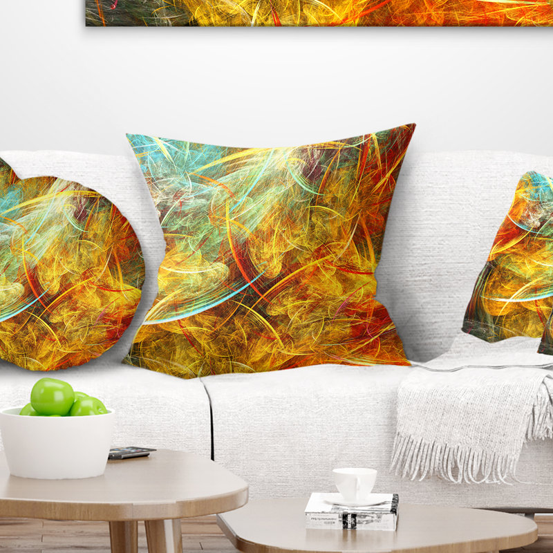 Swirling Clouds - coussin imprimé abstrait, Orange, 16 po x 16 po, Carré