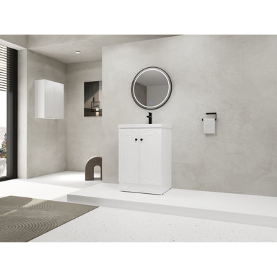 Meuble-lavabo foncé 30 po - Lavabo en résine blanche et 2 portes d'armoire à fermeture douce