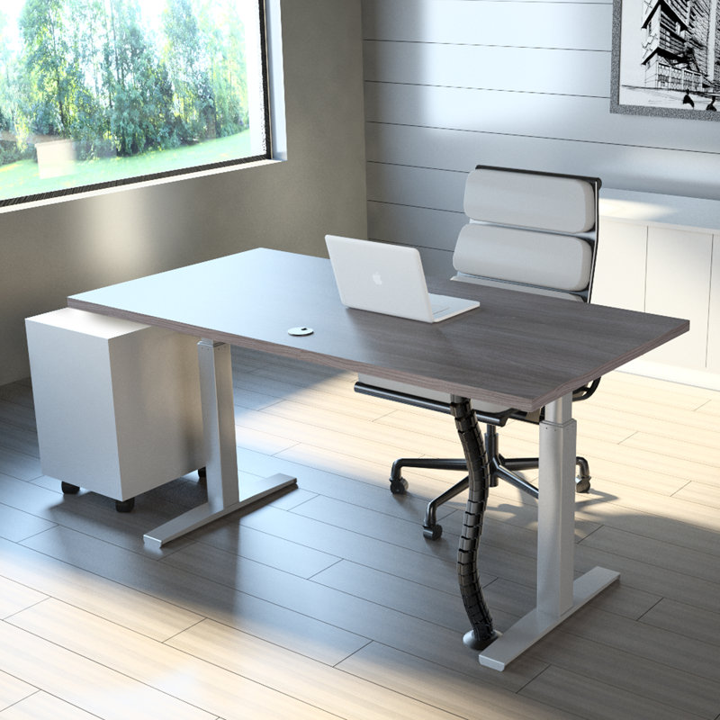 Bureau à hauteur réglable avec rangement REVOH, Érable iconique, H 50 po x l 48 po x P 24 po