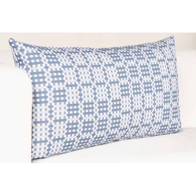 Coussin Pixel, Plumes, Géométrique gris / bleu, Rectangulaire H 12 po x l 21 po