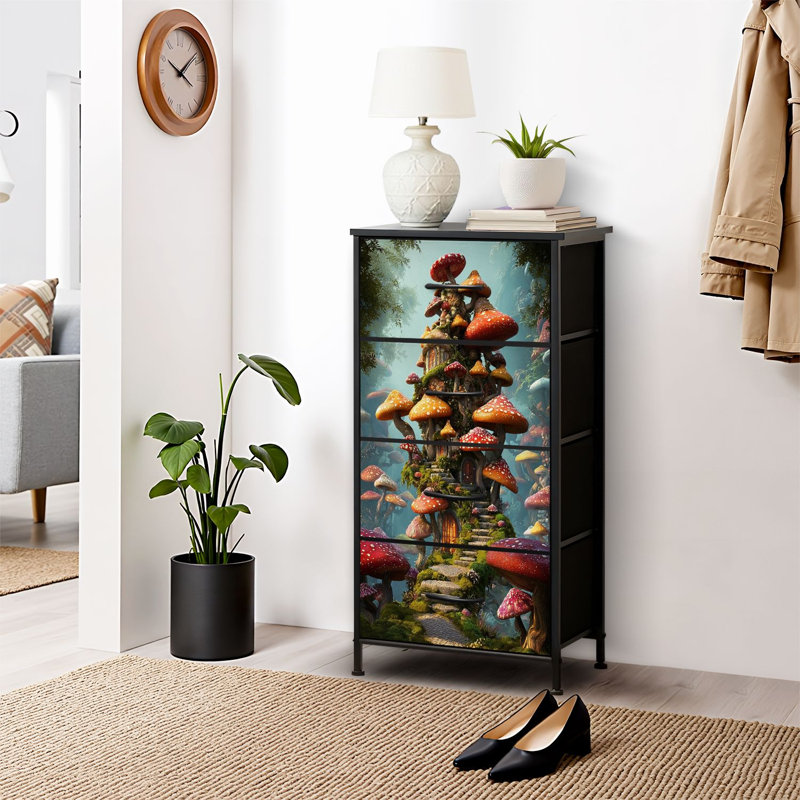 4 Drawer Dresser for Bedroom, Narrow Chest of Drawers, Wooden Top and Study Iron Frame 18"x37.5"-(WxH)