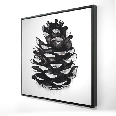 Pomme de pin - Toile encadrée noire pour le décor du salon